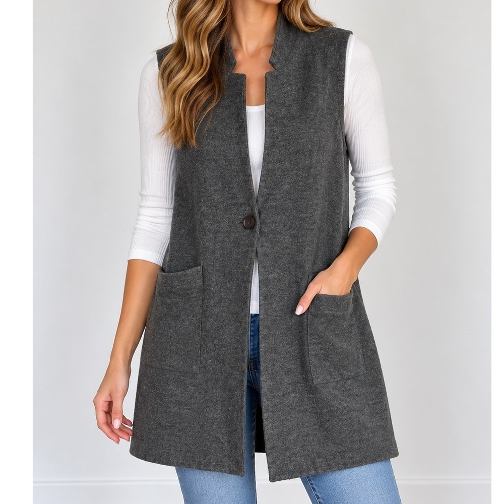 Eileen Fisher Merino Wool Button Knit Vest Quiet Luxury Dark Academia Old Money